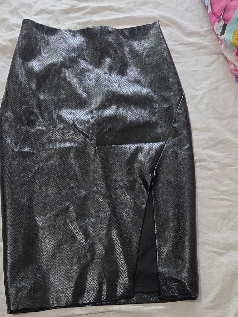 Express Black Faux Leather Pencil Skirt with Front Slit